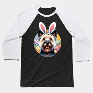 Skye Terrier with Bunny Ears Welcomes Easter Joy Baseball T-Shirt